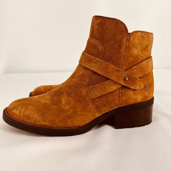 Born Tori Leather Bootie Size 9  Brown Side Zip Block Heel Straps Western - Picture 4 of 15